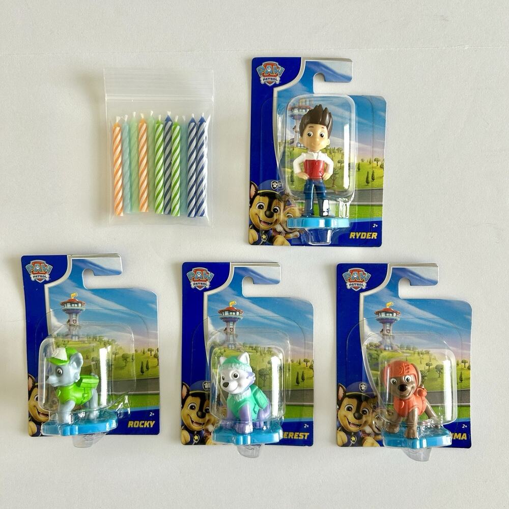 Paw Patrol Cake Topper Set – 4 Figures & 12 Matching Candles NEW SEALED
